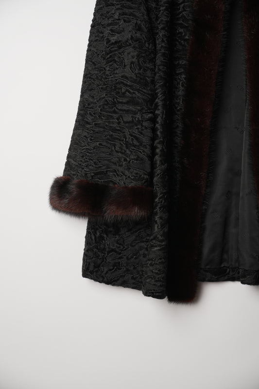 Christian Dior Boutique Fourrure Astrakhan Black Fur with Mink Fur Trim