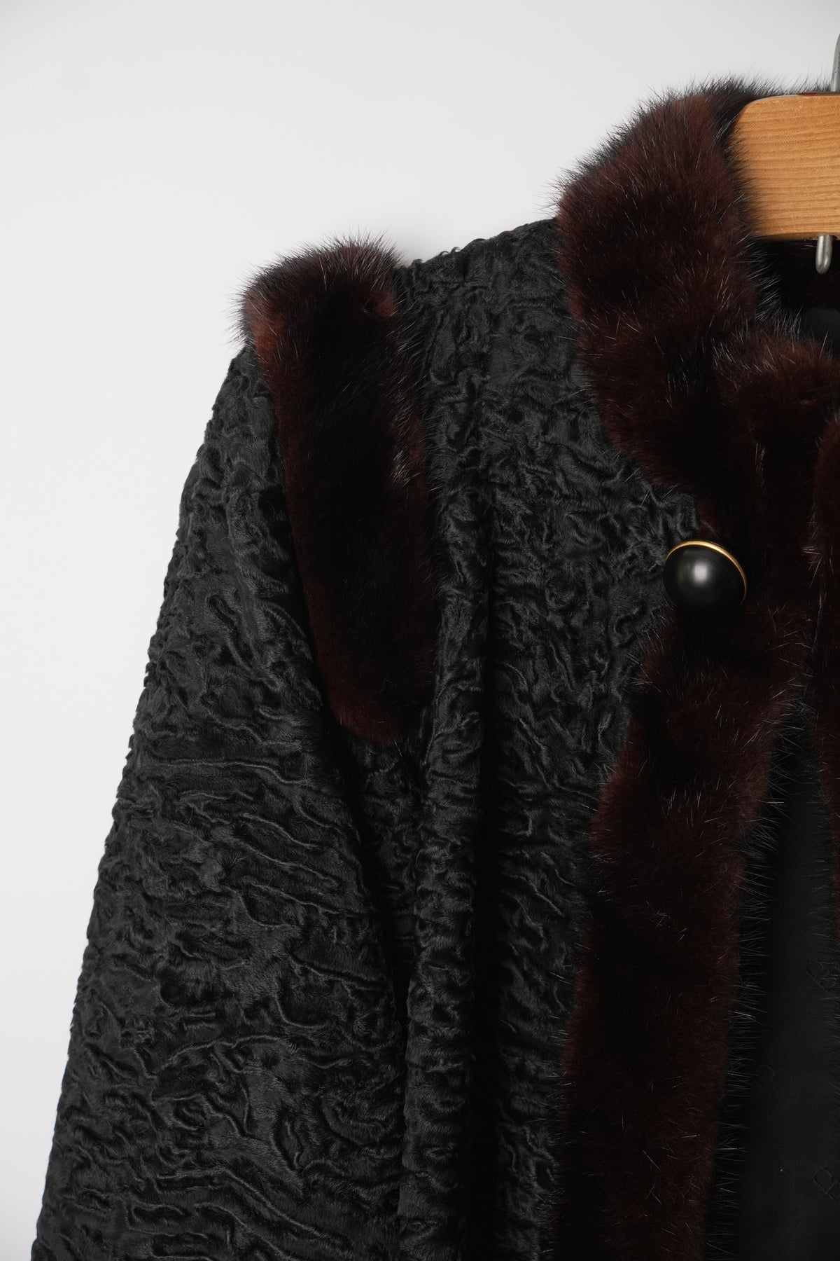 Christian Dior Boutique Fourrure Astrakhan Black Fur w Mink Fur Trim