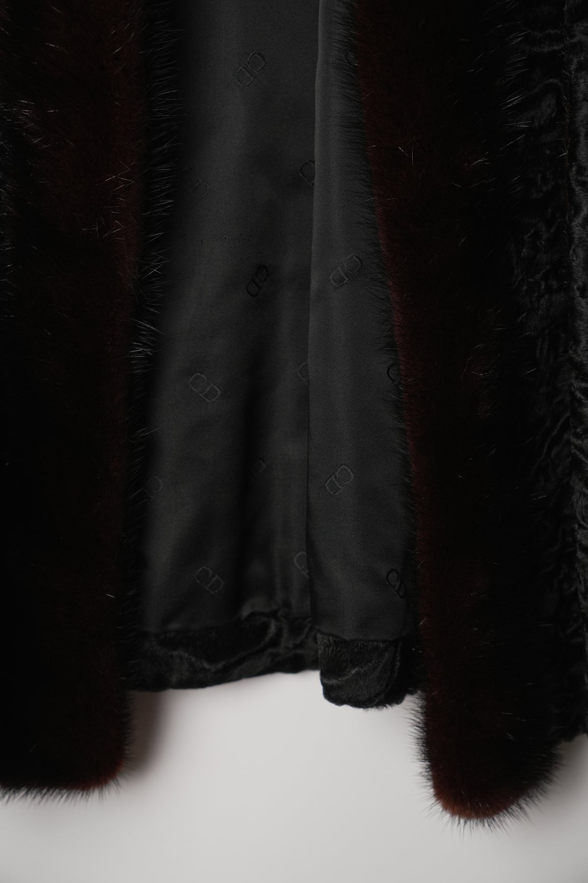 Christian Dior Boutique Fourrure Astrakhan Black Fur w Mink Fur Trim