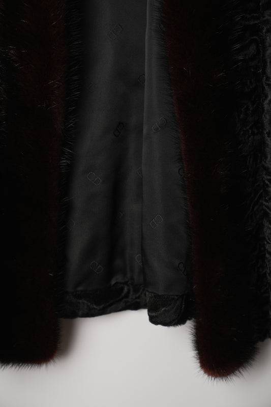 Christian Dior Boutique Fourrure Astrakhan Black Fur with Mink Fur Trim