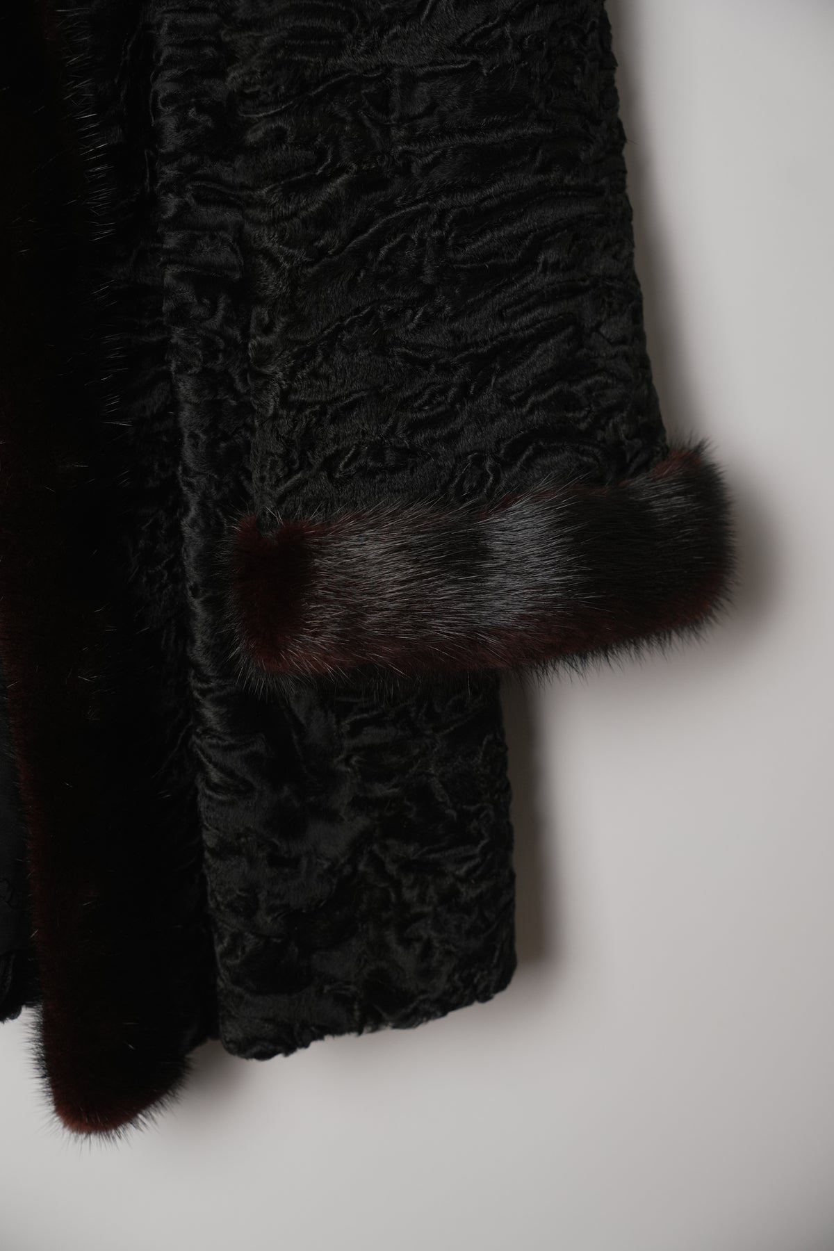 Christian Dior Boutique Fourrure Astrakhan Black Fur w Mink Fur Trim