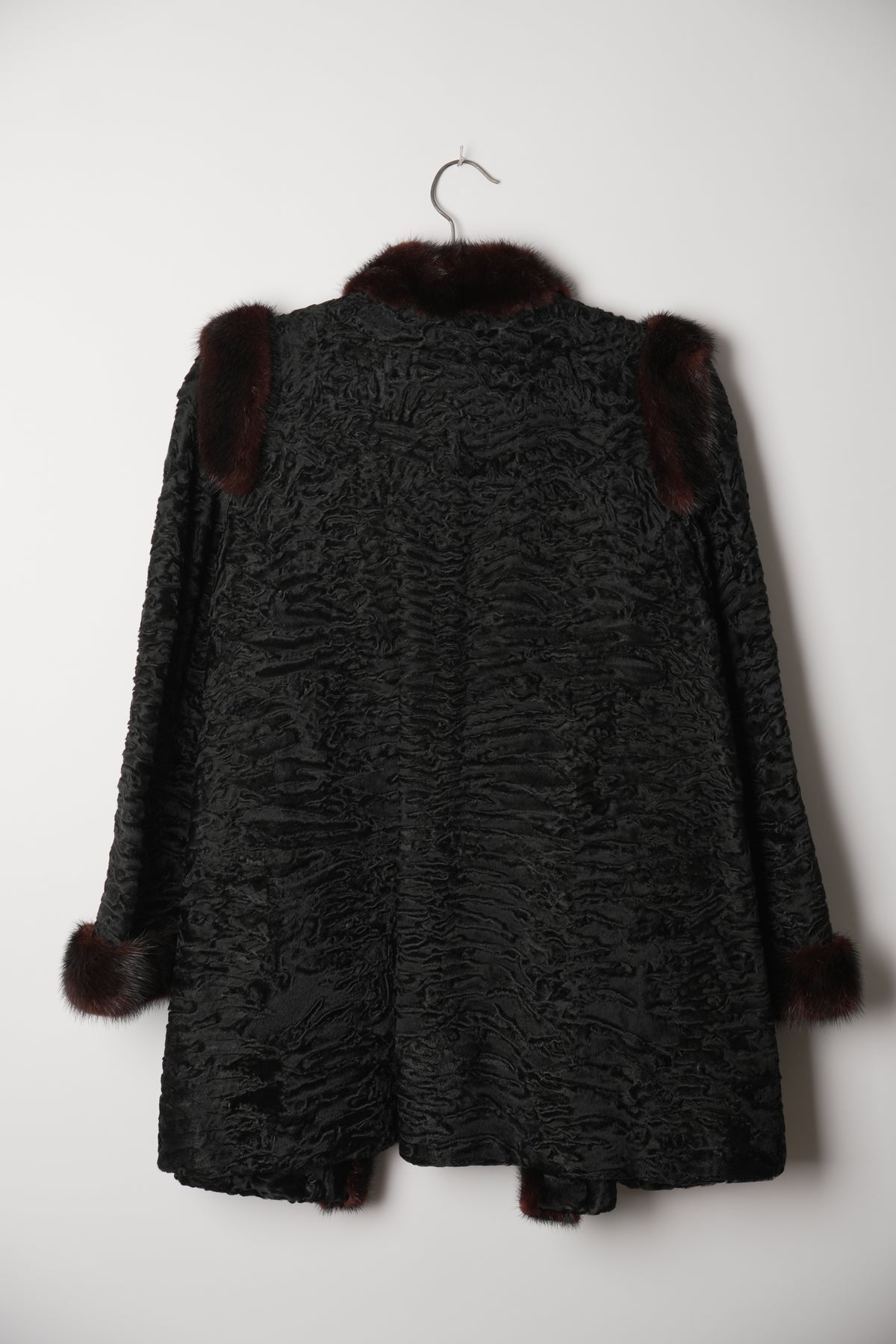 Christian Dior Boutique Fourrure Astrakhan Black Fur w Mink Fur Trim