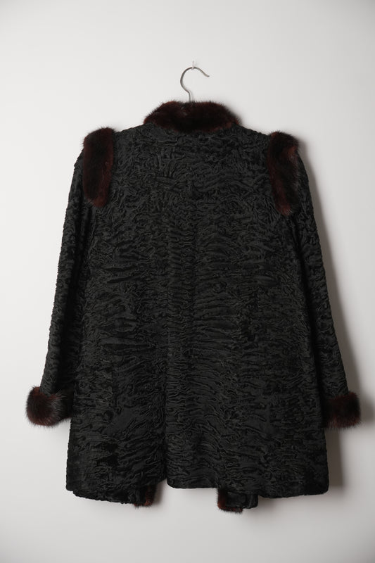 Christian Dior Boutique Fourrure Astrakhan Black Fur with Mink Fur Trim