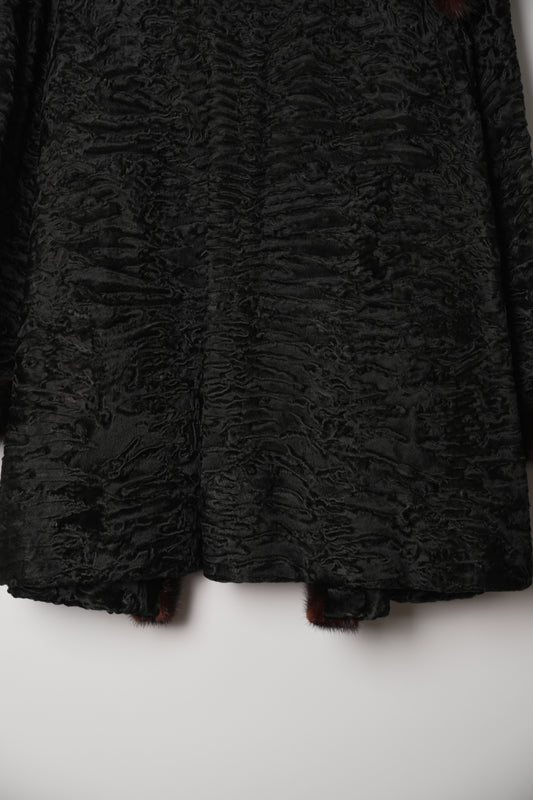 Christian Dior Boutique Fourrure Astrakhan Black Fur with Mink Fur Trim