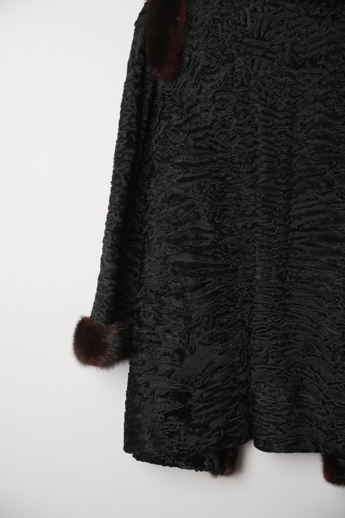 Christian Dior Boutique Fourrure Astrakhan Black Fur w Mink Fur Trim
