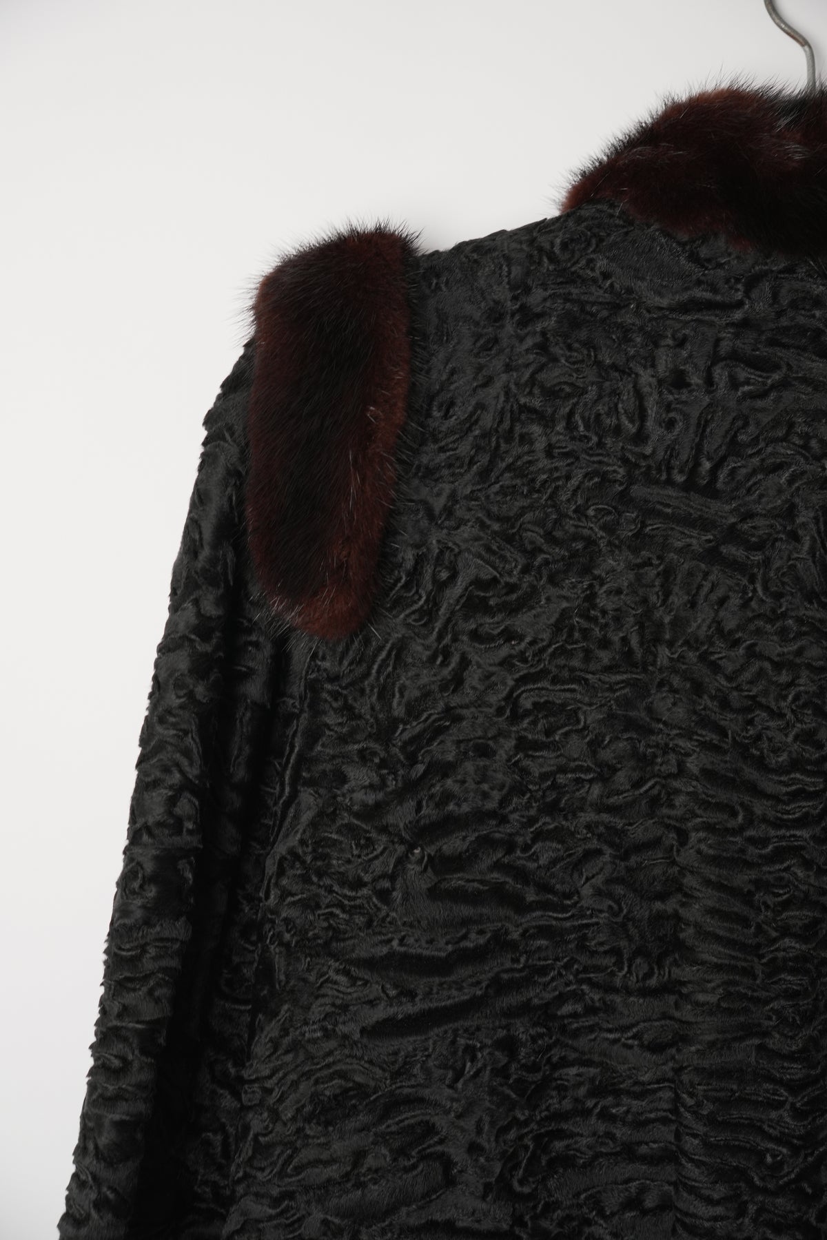Christian Dior Boutique Fourrure Astrakhan Black Fur w Mink Fur Trim