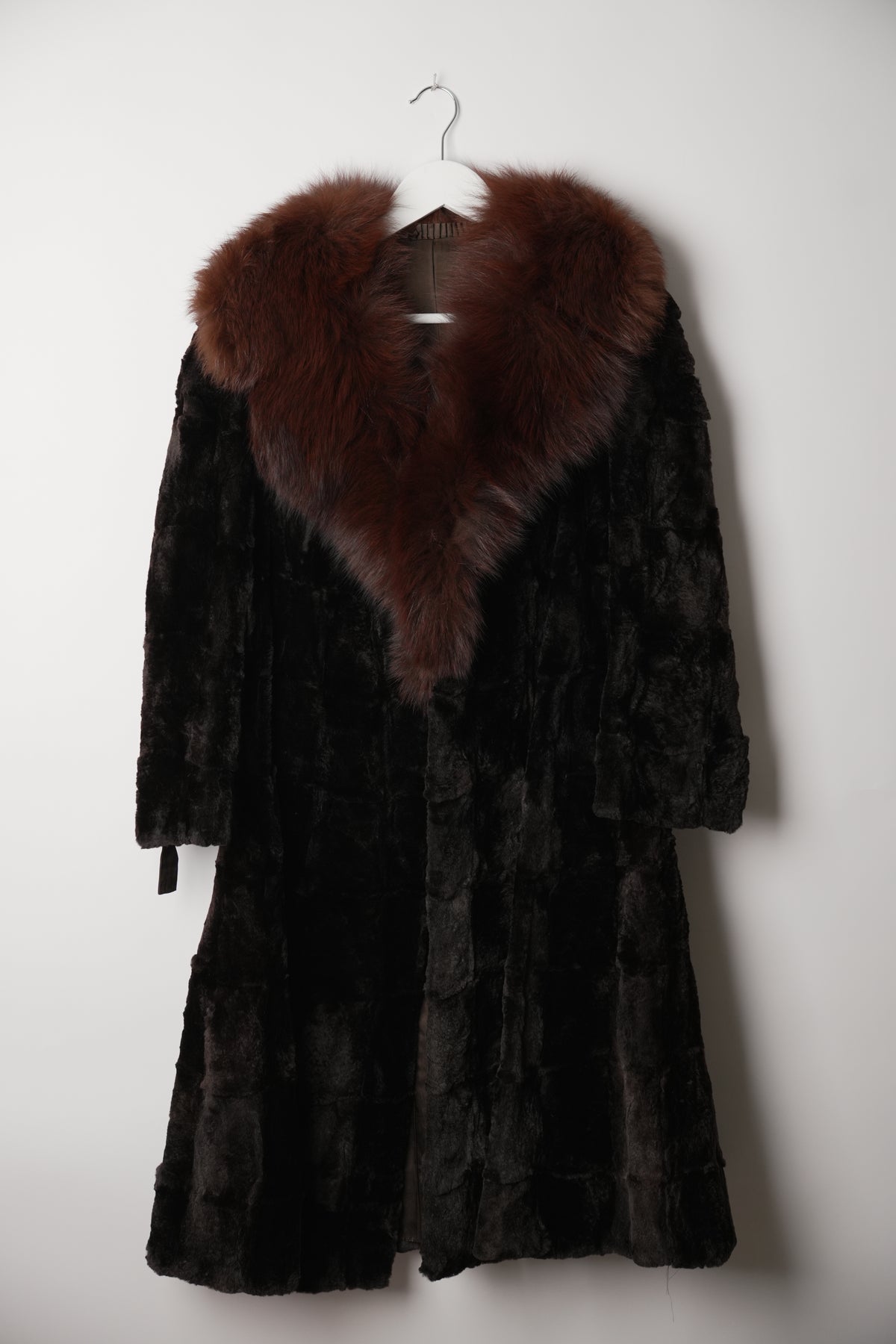 Vintage Rebillon rabbit fur coat with fox fur collar - front