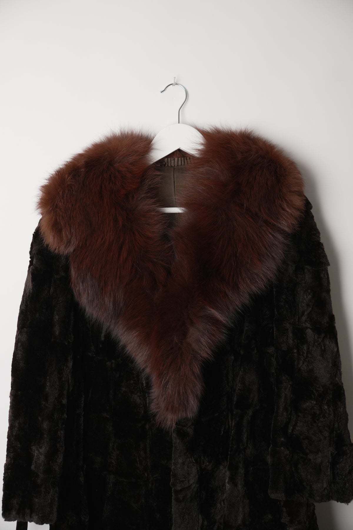 Vintage Rebillon rabbit fur coat with fox fur collar - view 3