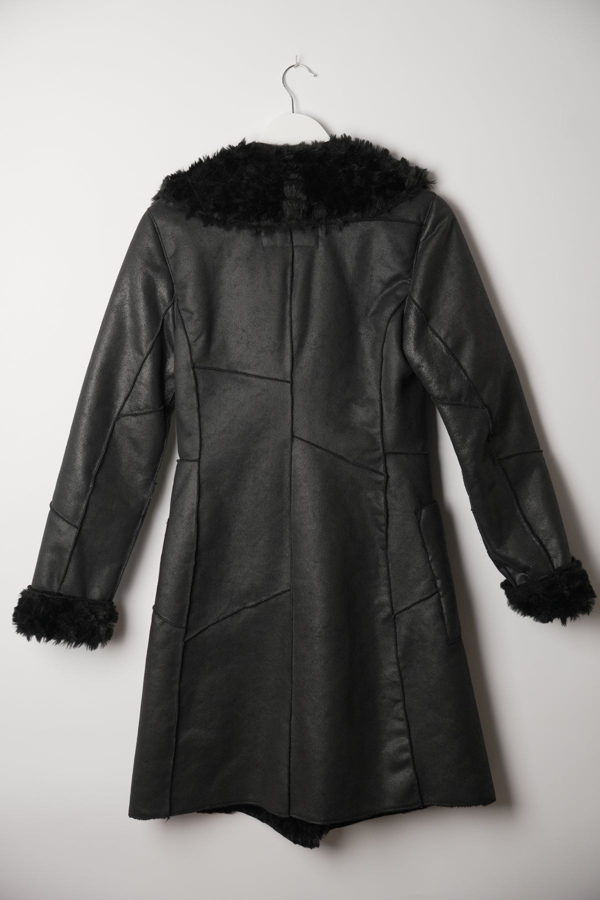 Armani Jeans Faux Shearling Leather Belted Coat