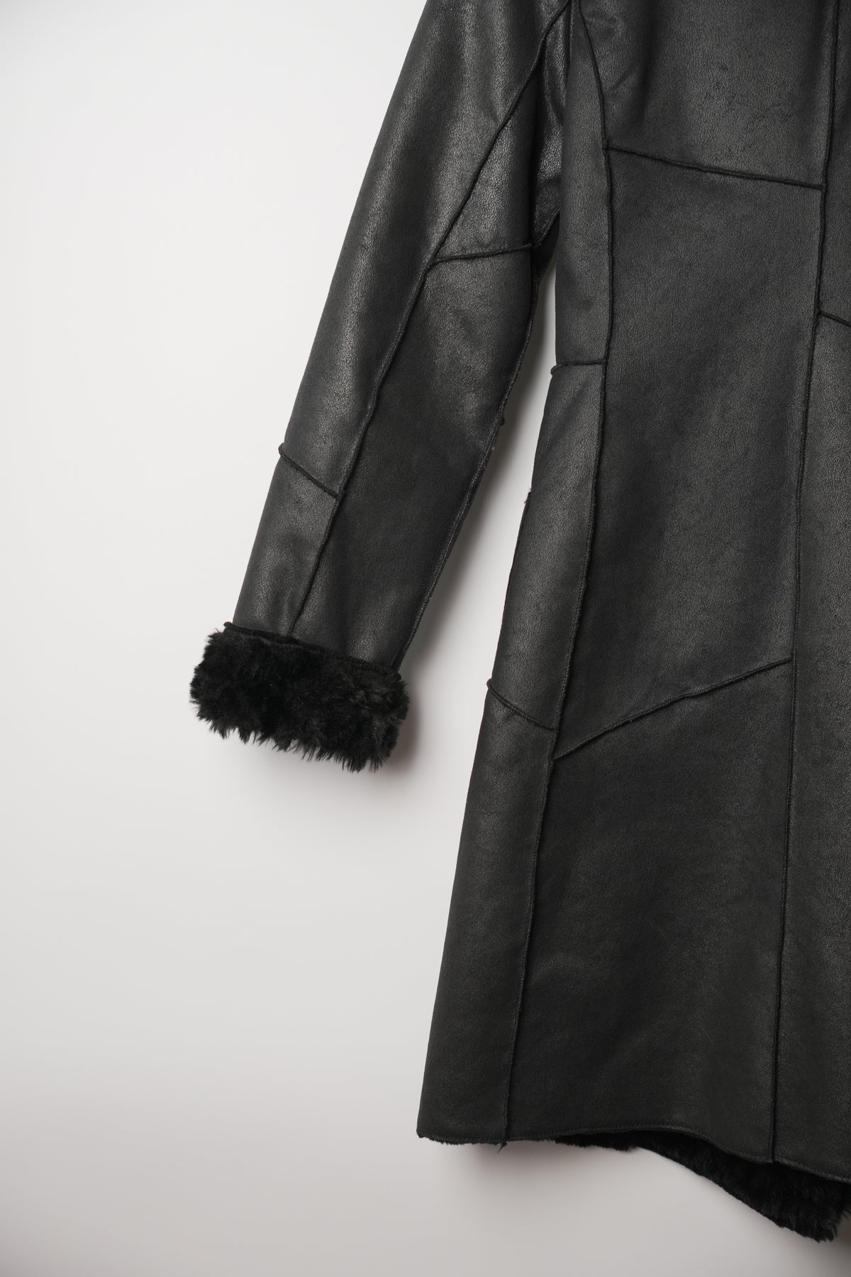 Armani Jeans Faux Shearling Leather Belted Coat
