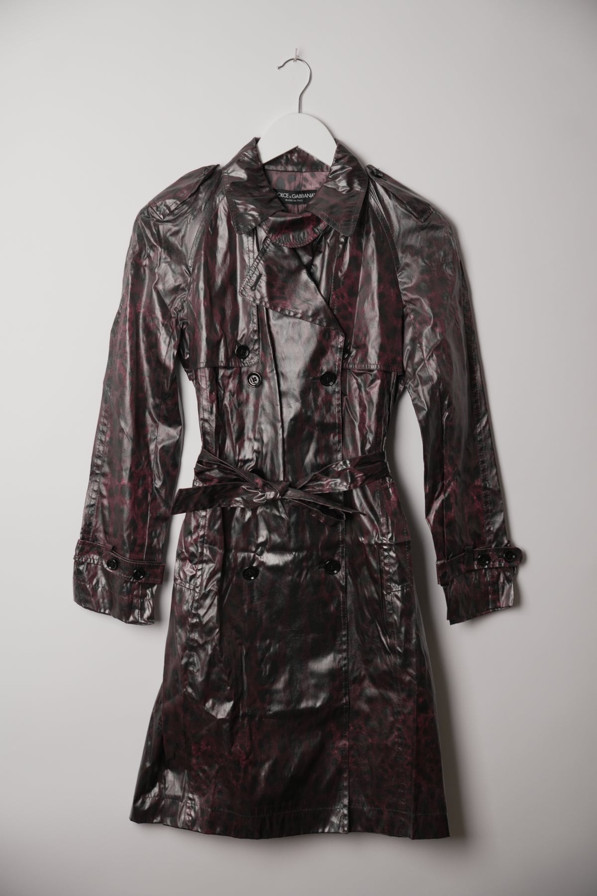 Dolce & Gabbana Silk Leopard Print Vinyl Rain Trench Coat BNWT
