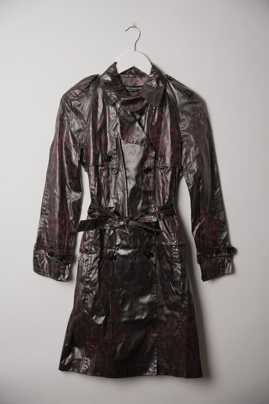 Dolce & Gabbana Silk Leopard Print Vinyl Rain Trench Coat BNWT