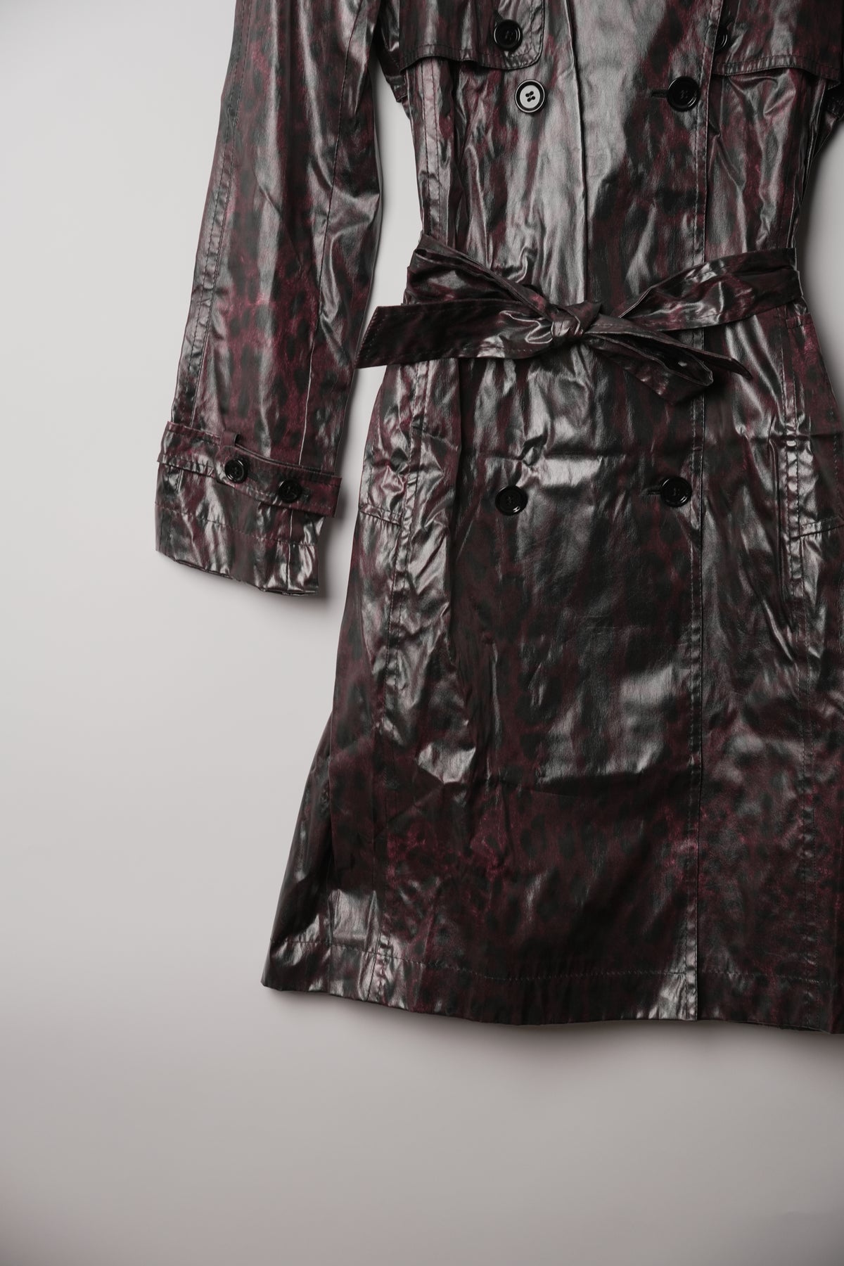 Dolce & Gabbana Silk Leopard Print Vinyl Rain Trench Coat BNWT
