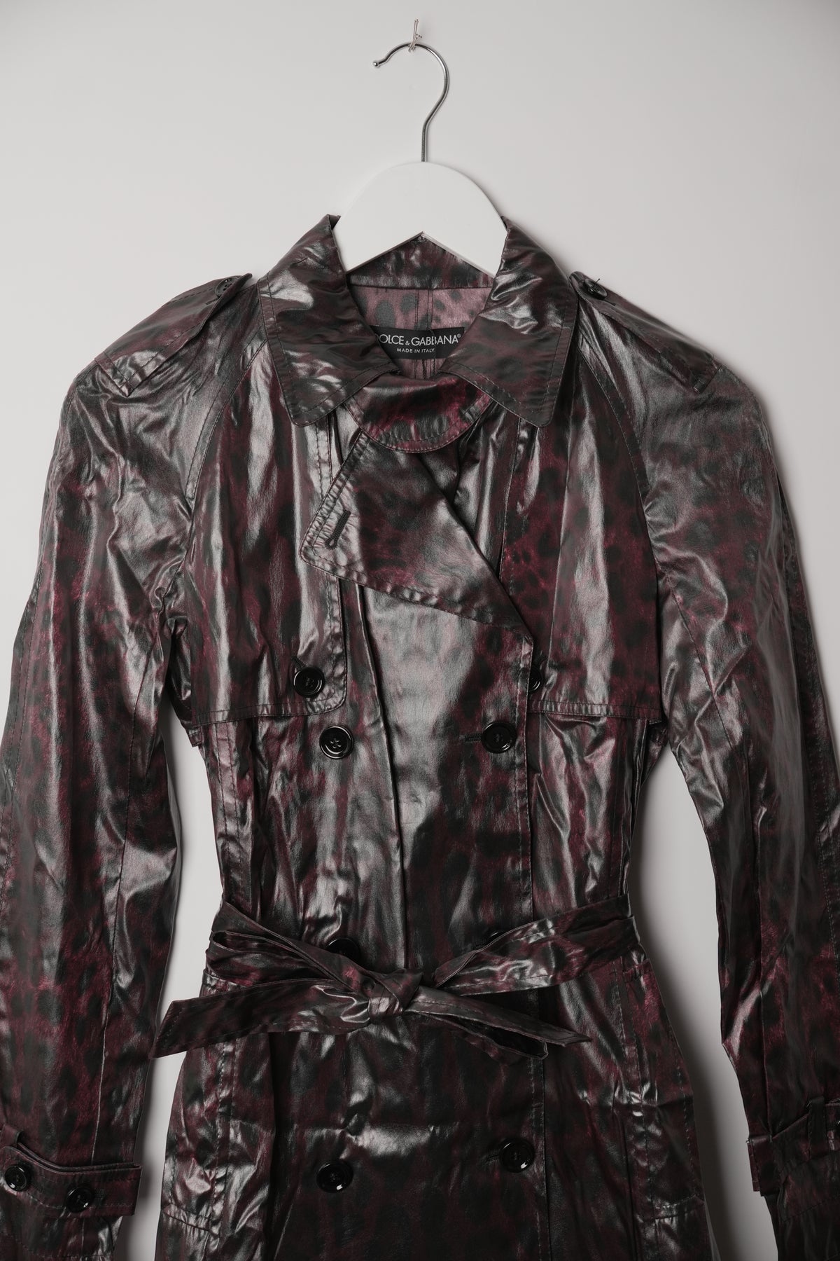 Dolce & Gabbana Silk Leopard Print Vinyl Rain Trench Coat BNWT