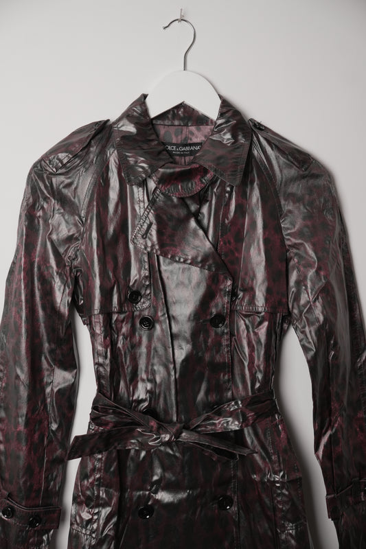 Dolce & Gabbana Silk Leopard Print Vinyl Rain Trench Coat BNWT
