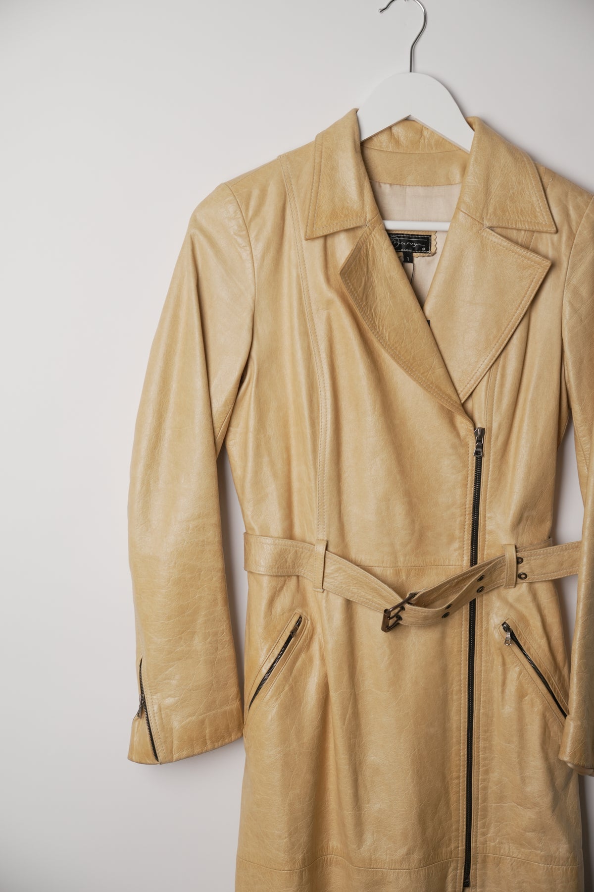 Vintage Yellow Shoulder Pad Motorcycle Leather Coat
