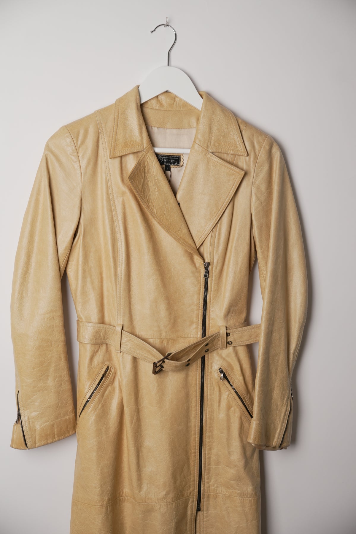 Vintage Yellow Shoulder Pad Motorcycle Leather Coat