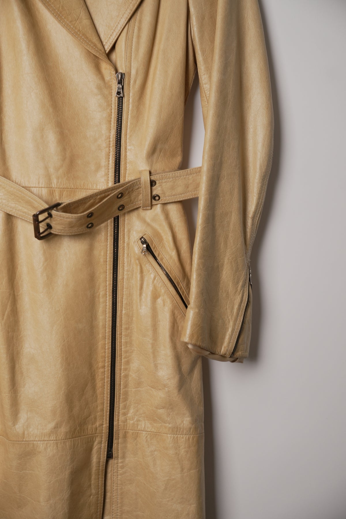 Vintage Yellow Shoulder Pad Motorcycle Leather Coat