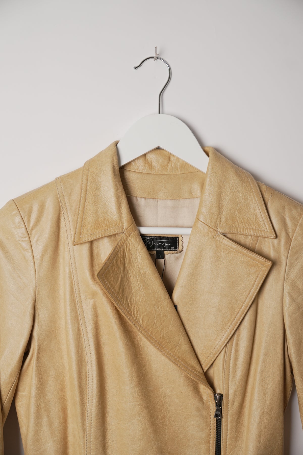 Vintage Yellow Shoulder Pad Motorcycle Leather Coat