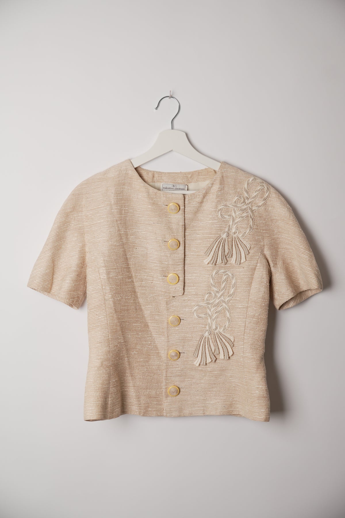 Valentino SS Linen Collarless Rope Embroidered Blazer