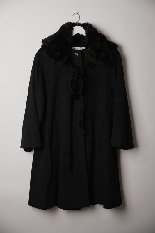 Chloe Black Collarless Wool Coat with Removable Fur
