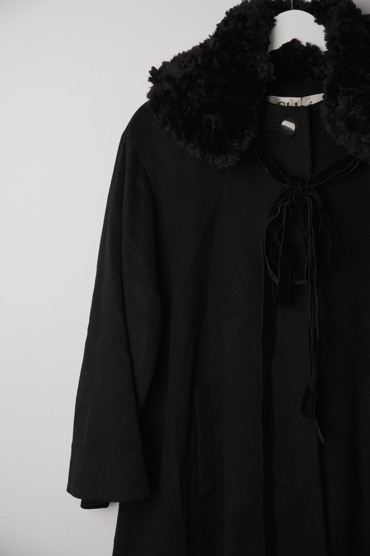 Chloe Black Collarless Wool Coat w Removable Fur