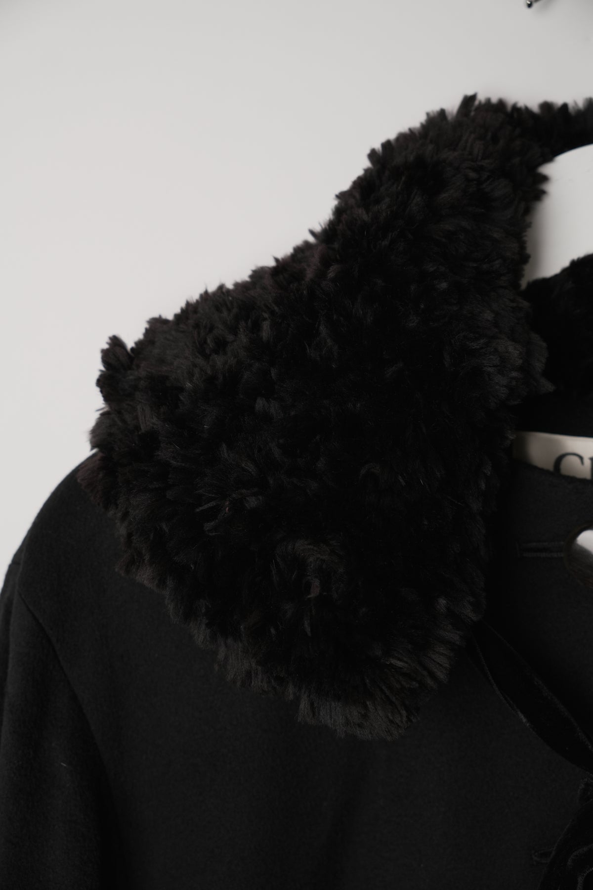 Chloe Black Collarless Wool Coat w Removable Fur