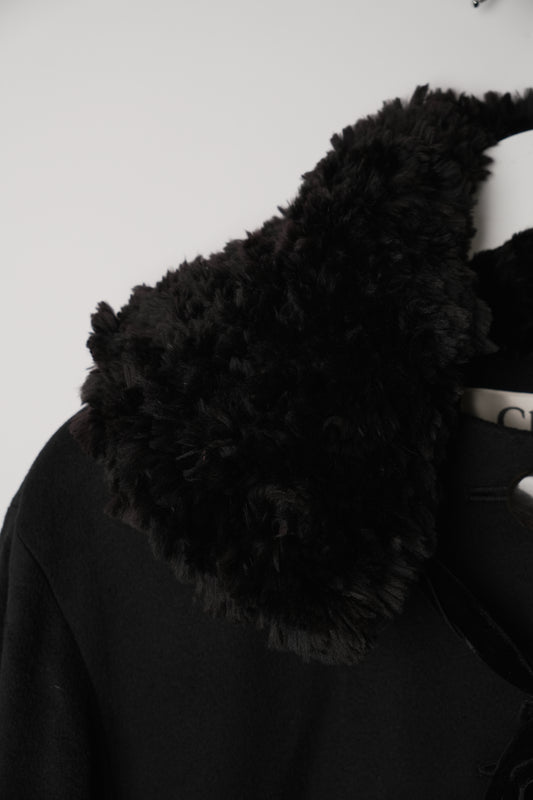Chloe Black Collarless Wool Coat with Removable Fur