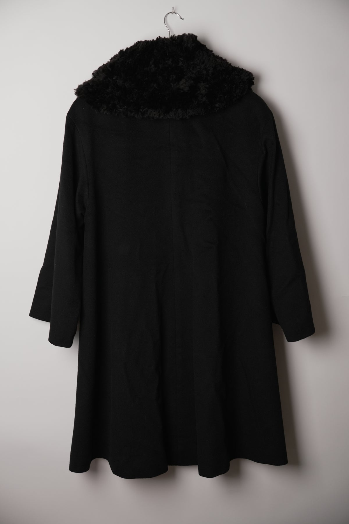 Chloe Black Collarless Wool Coat w Removable Fur