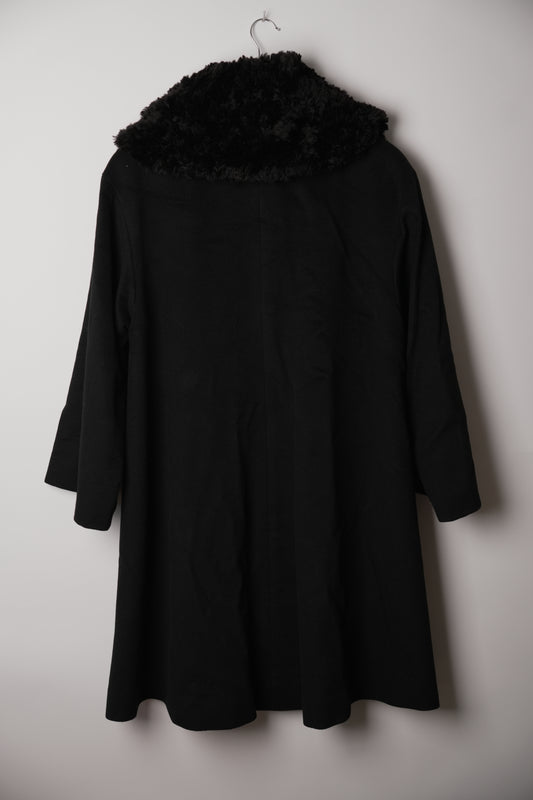 Chloe Black Collarless Wool Coat with Removable Fur