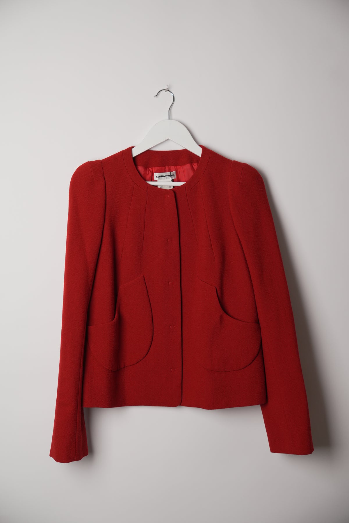 Sonia Rykiel Red Collarless Blazer w Pockets
