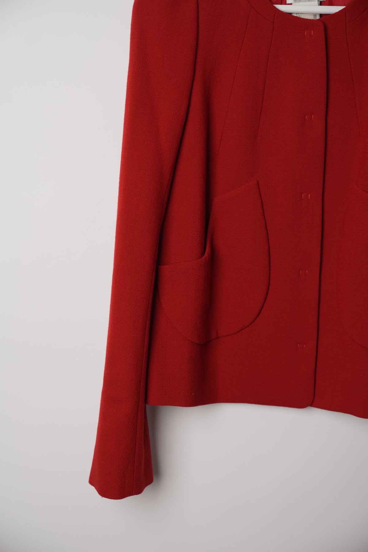 Sonia Rykiel Red Collarless Blazer w Pockets