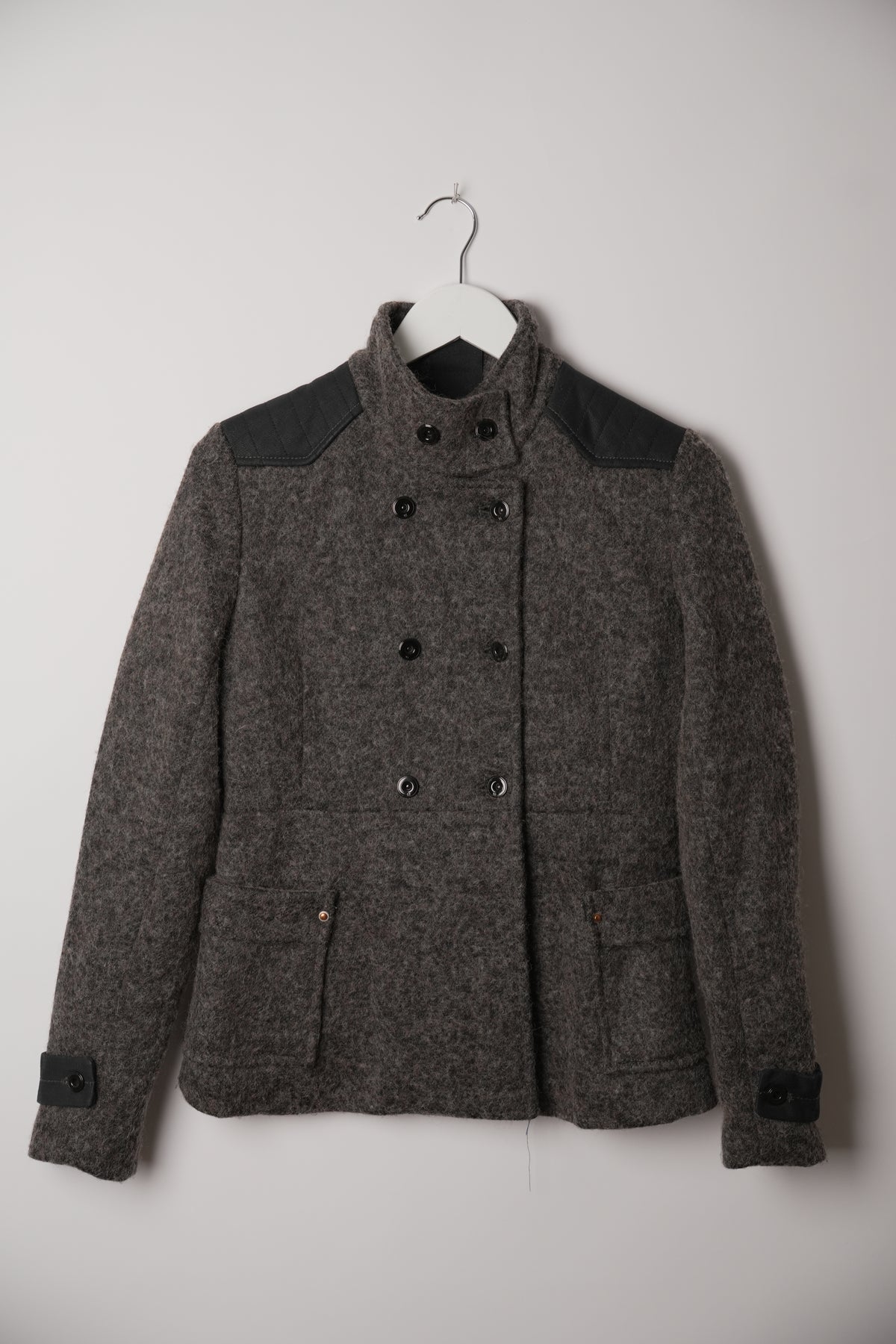 G Star Raw Grey Wool Mock Neck Double Breasted Military Jacket