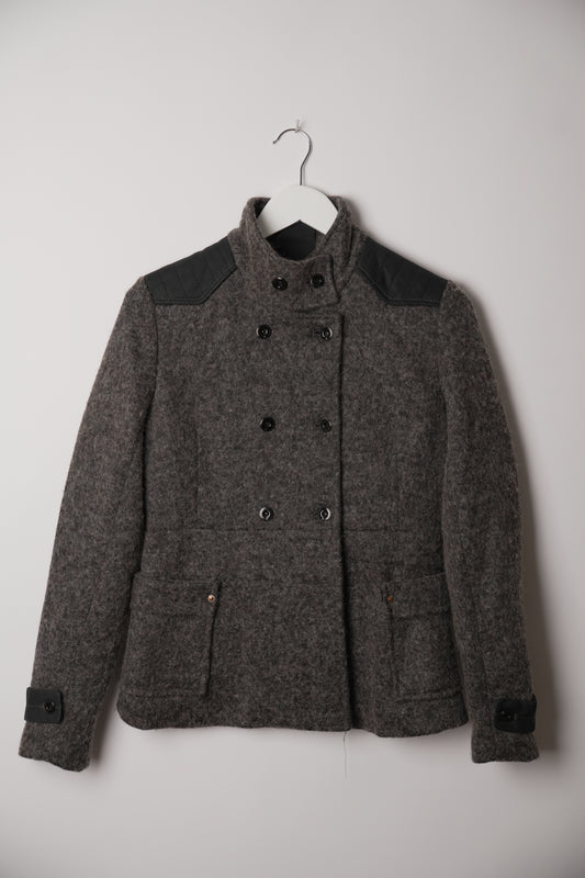 G Star Raw Grey Wool Mock Neck Double Breasted Military Jacket
