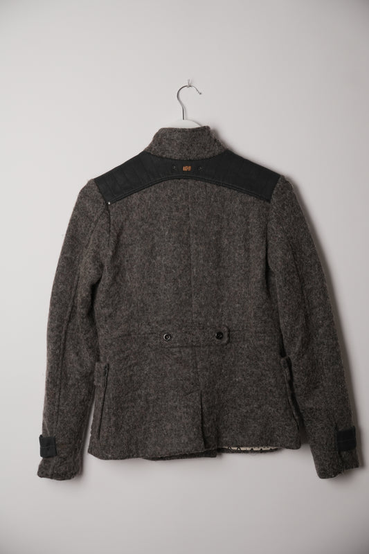 G Star Raw Grey Wool Mock Neck Double Breasted Military Jacket