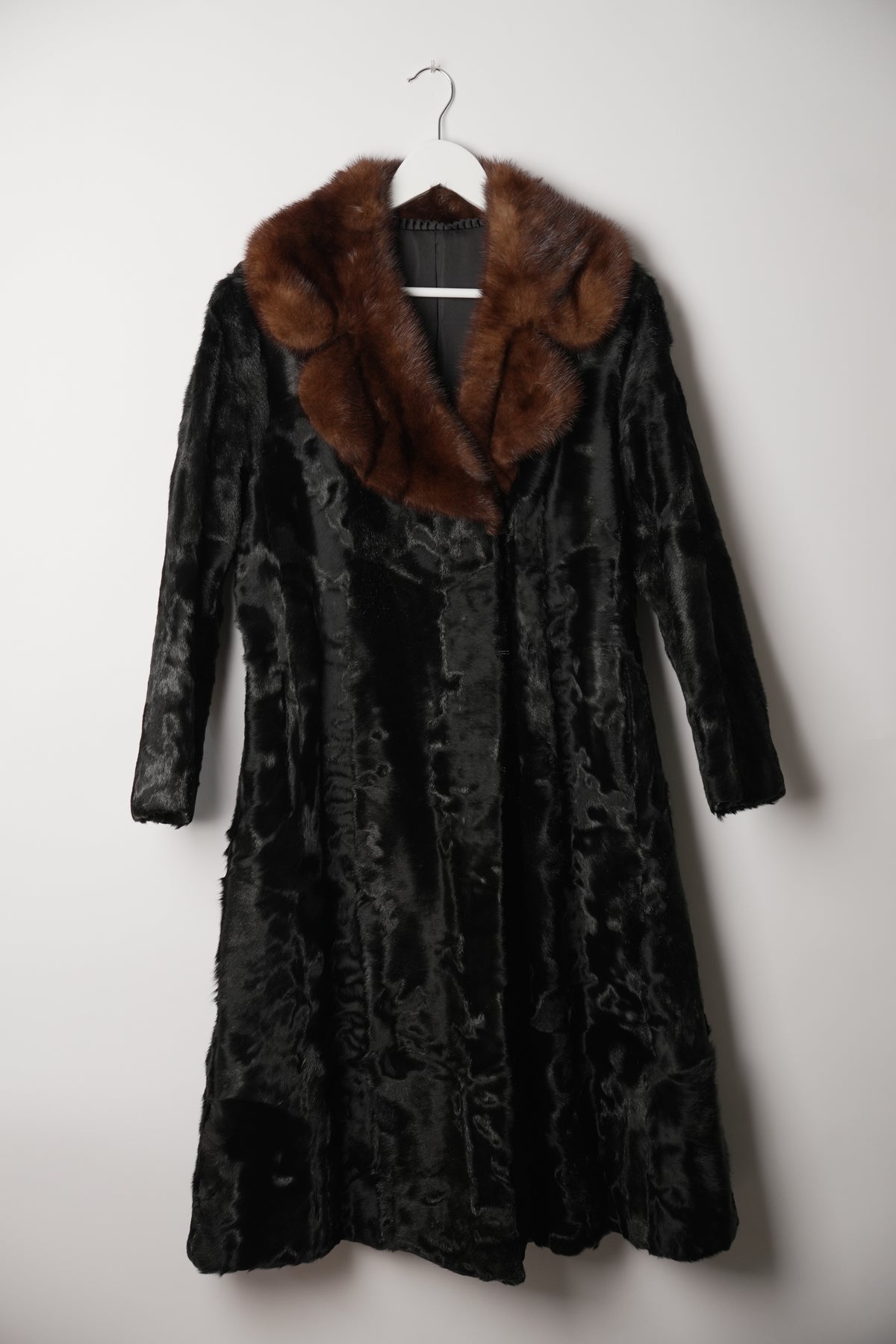 Vintage Brown Black Fade Fur Coat with Fur Large Lapel
