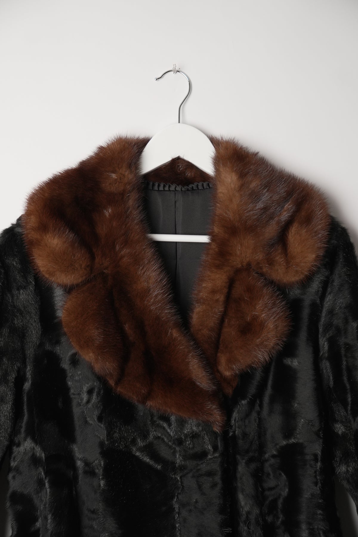 Vintage Brown Black Fade Fur Coat with Fur Large Lapel