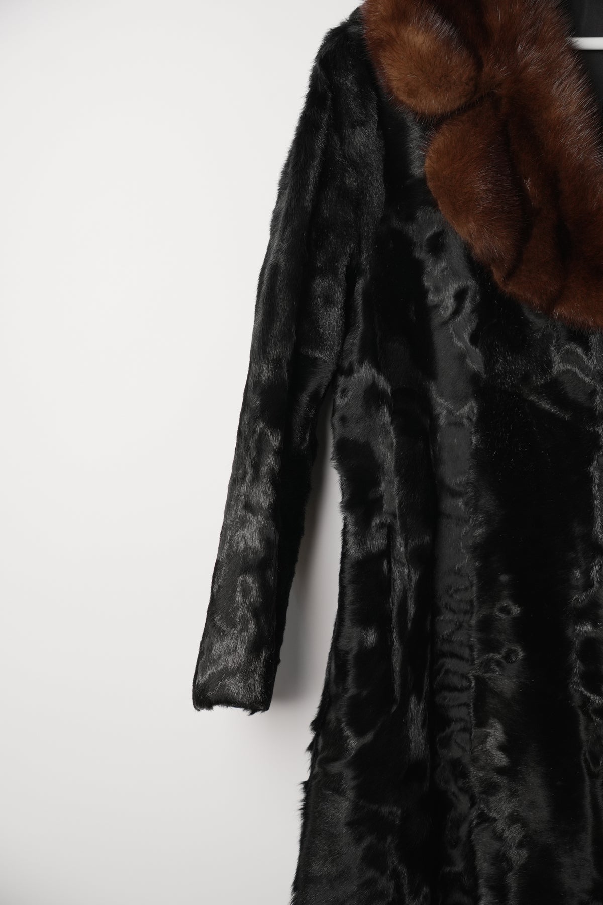Vintage Brown Black Fade Fur Coat with Fur Large Lapel