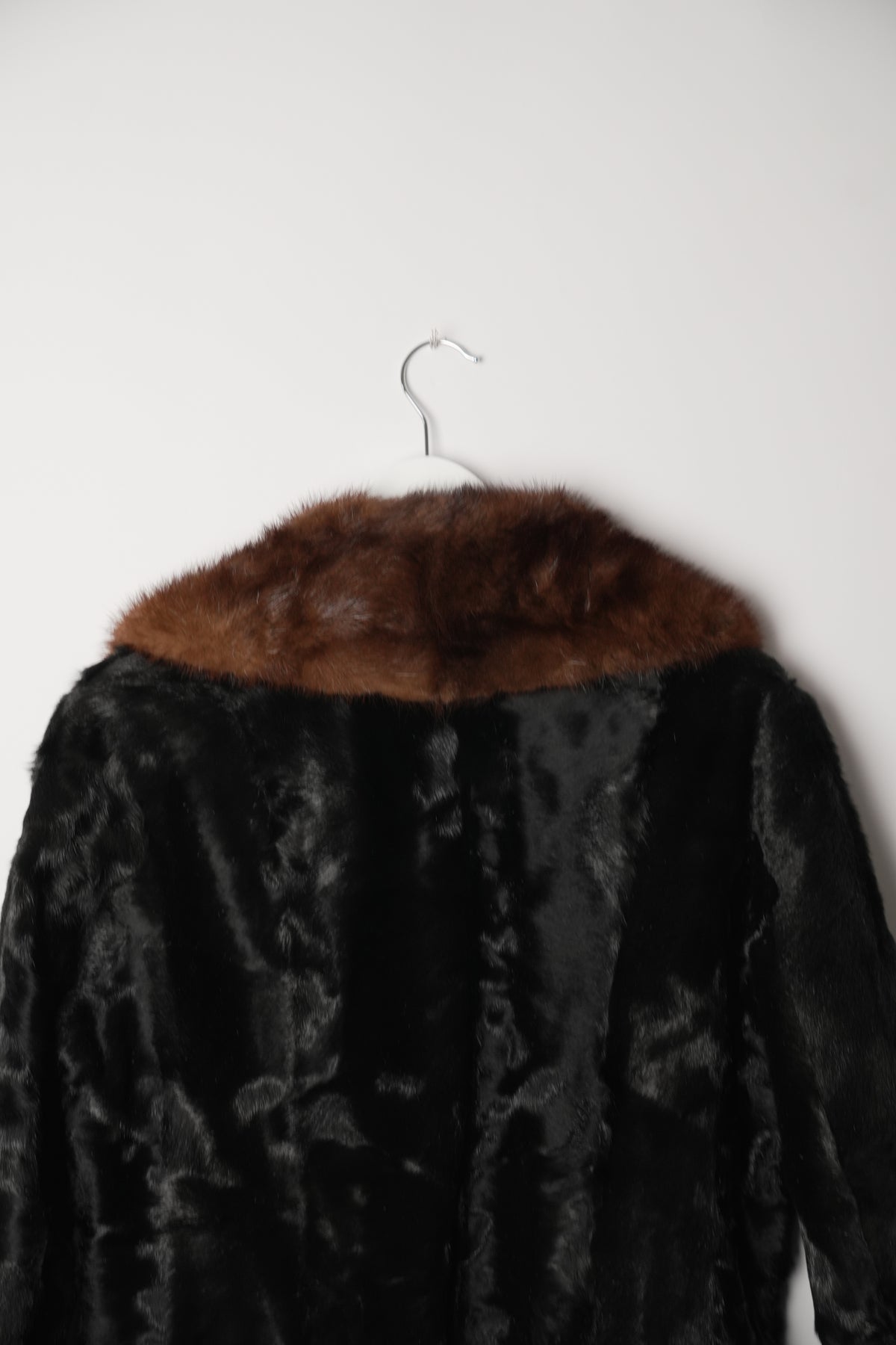 Vintage Brown Black Fade Fur Coat with Fur Large Lapel