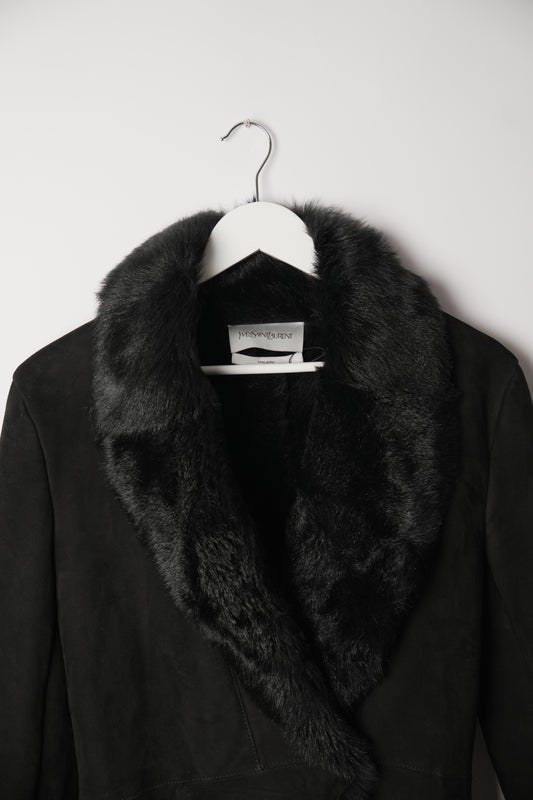 Yves Saint Laurent Shearling Fur Suede Coat