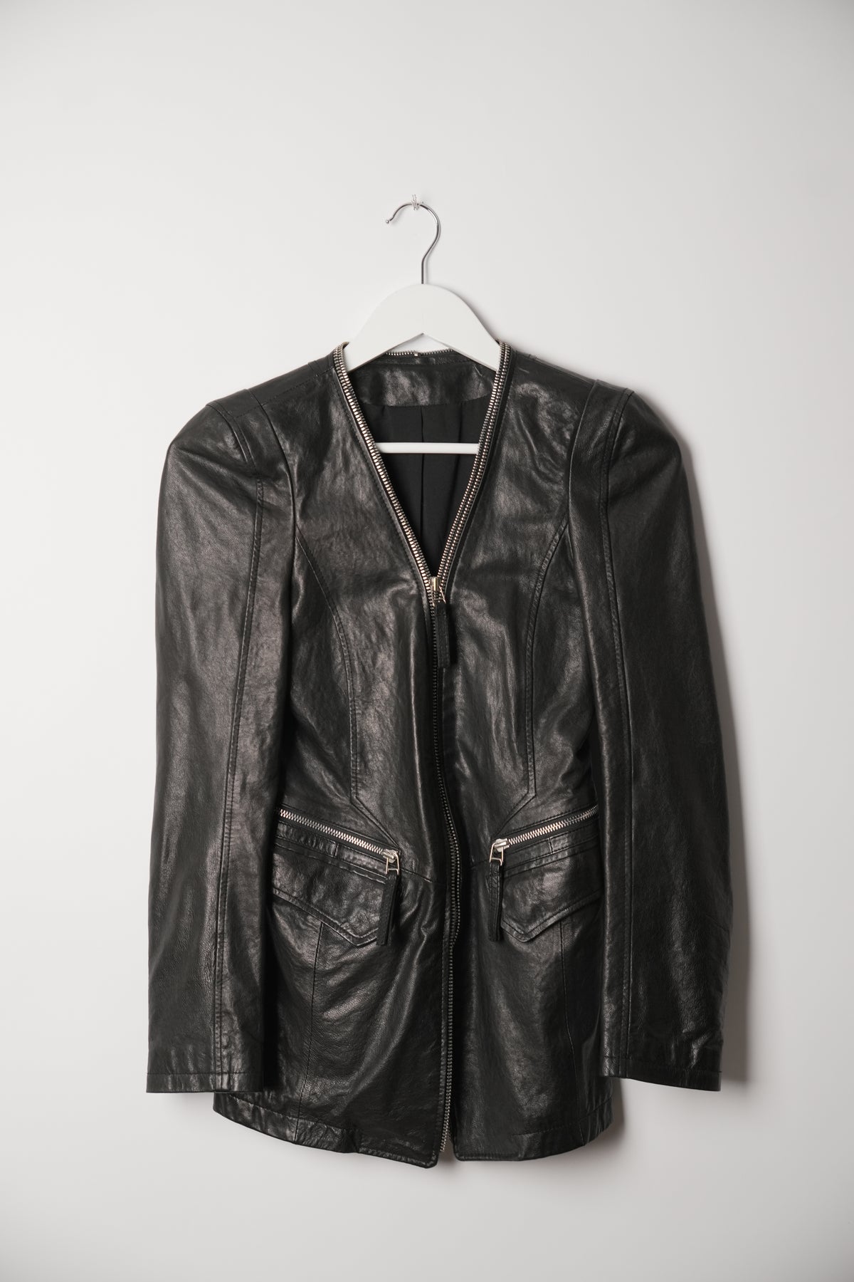 Vintage Leather Neverending Zipper Collar Blazer Jacket