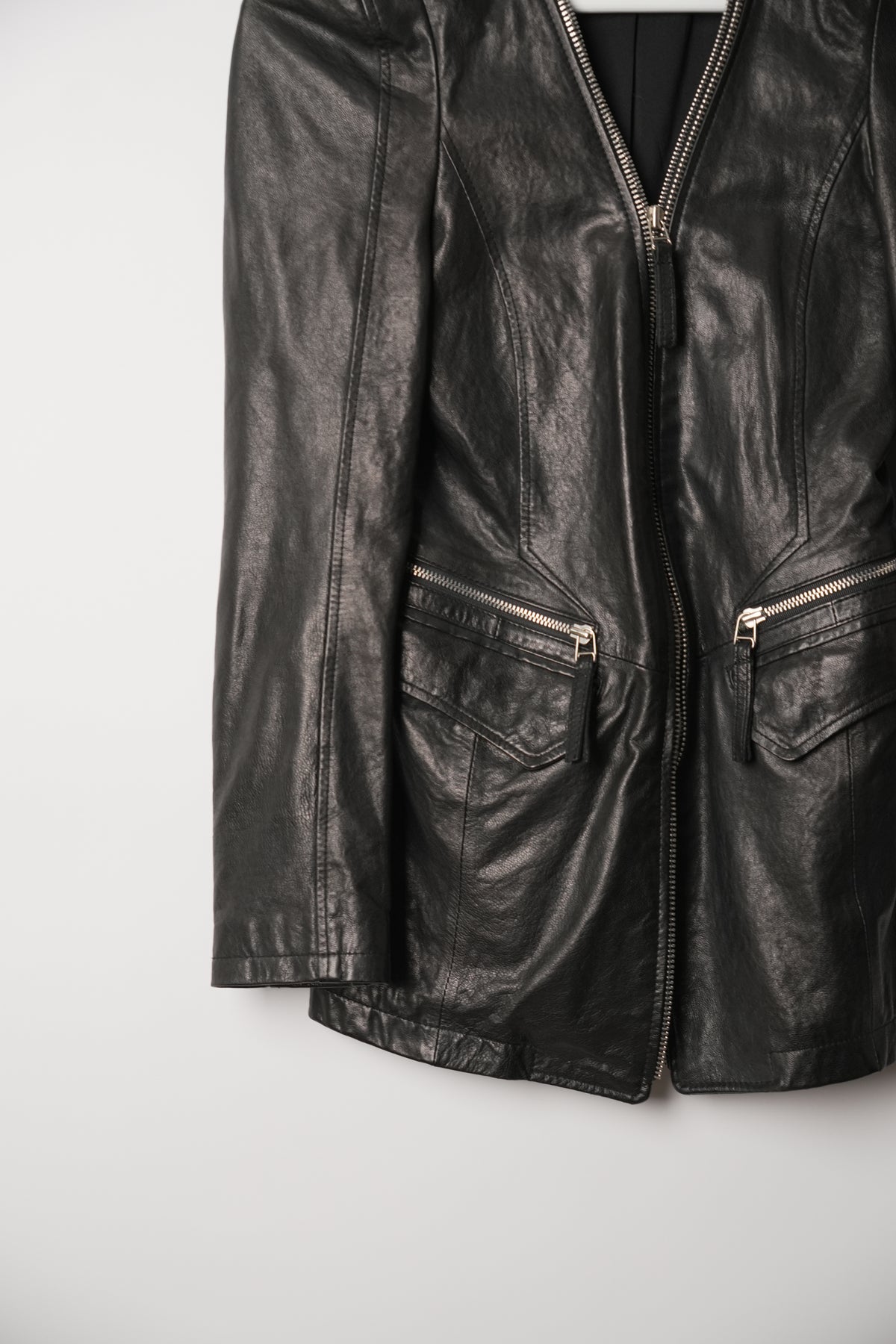 Vintage Leather Neverending Zipper Collar Blazer Jacket
