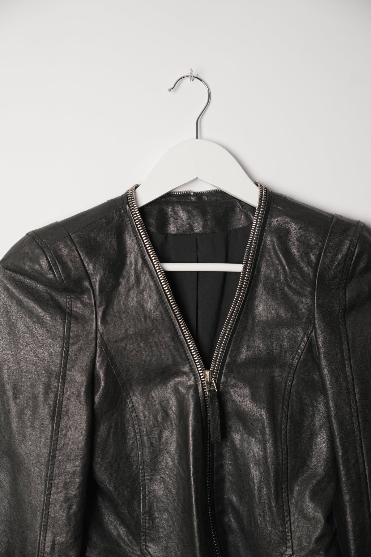 Vintage Leather Neverending Zipper Collar Blazer Jacket