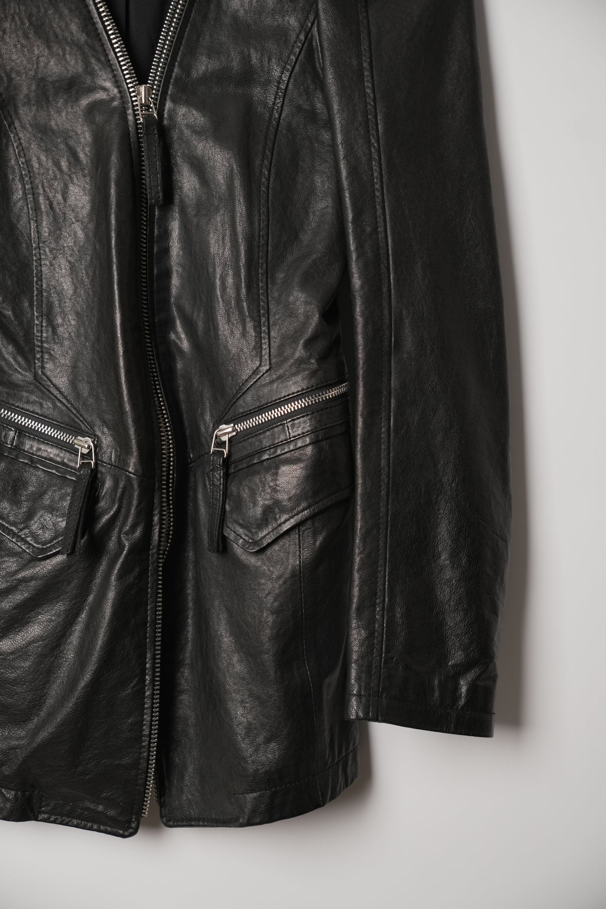 Vintage Leather Neverending Zipper Collar Blazer Jacket