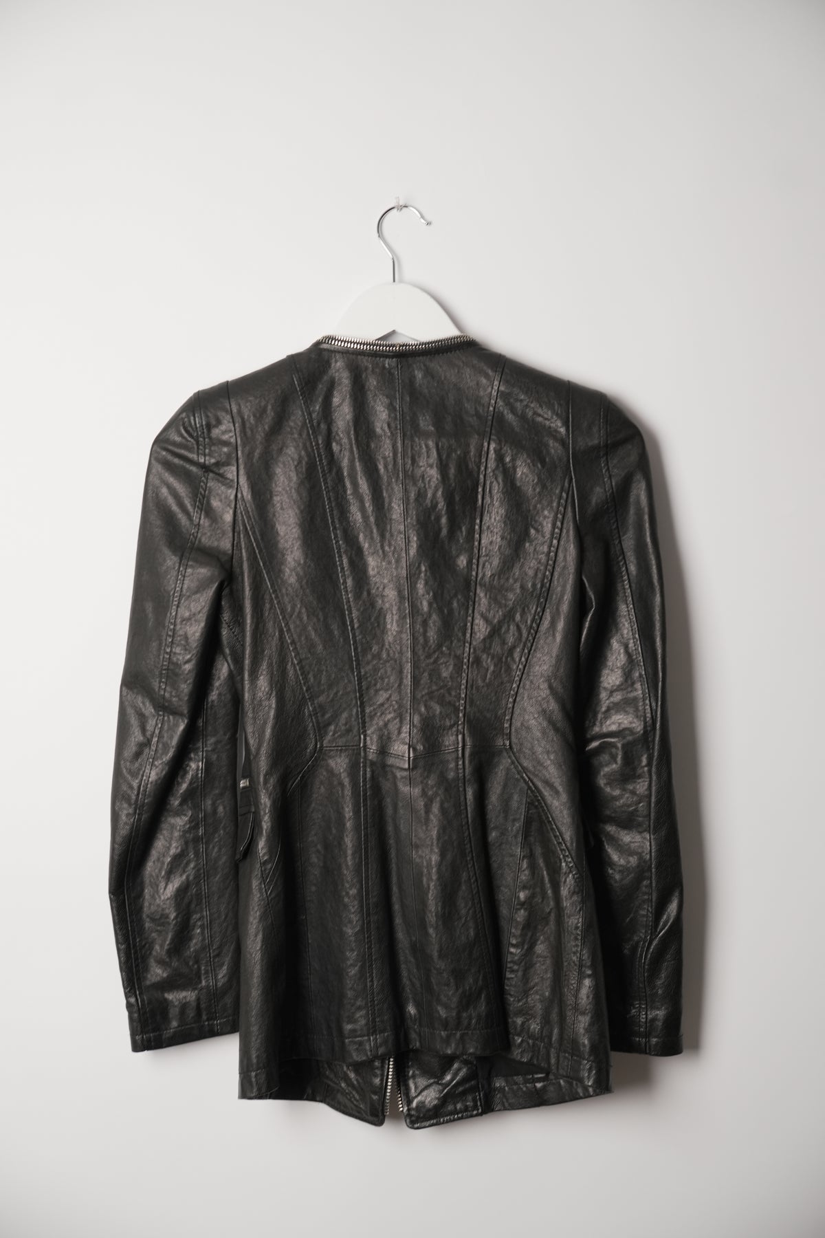 Vintage Leather Neverending Zipper Collar Blazer Jacket