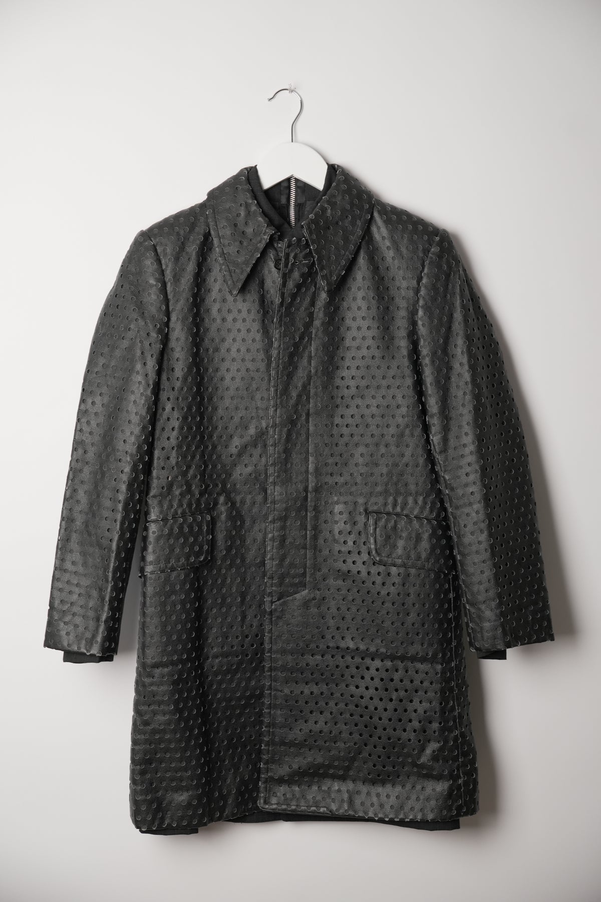 Comme Des Garcons Perforated Leather Back Zip Double Layered Blazer Coat AD2000