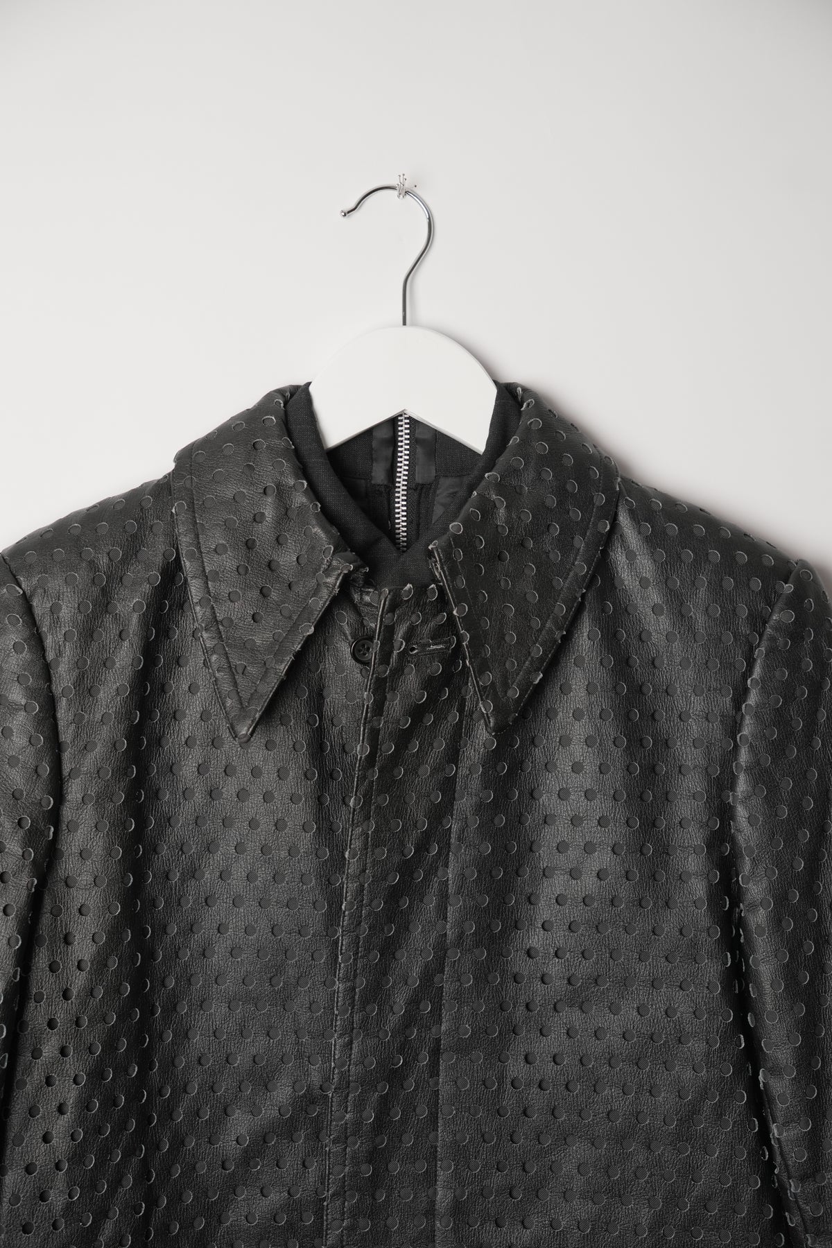 Comme Des Garcons Perforated Leather Back Zip Double Layered Blazer Coat AD2000