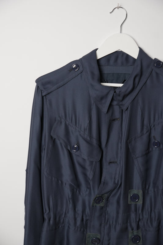 Yves Saint Laurent 2009 Navy Silk Safari Jacket