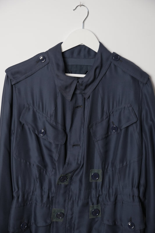 Yves Saint Laurent 2009 Navy Silk Safari Jacket