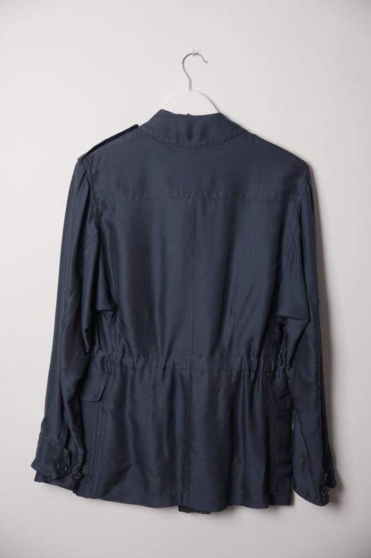 Yves Saint Laurent 2009 Navy Silk Safari Jacket
